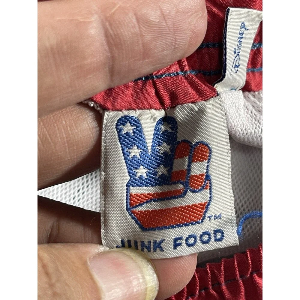 Disney Junk Food Mickey Mouse Swim Trunks Blue Red White Striped Men's Large